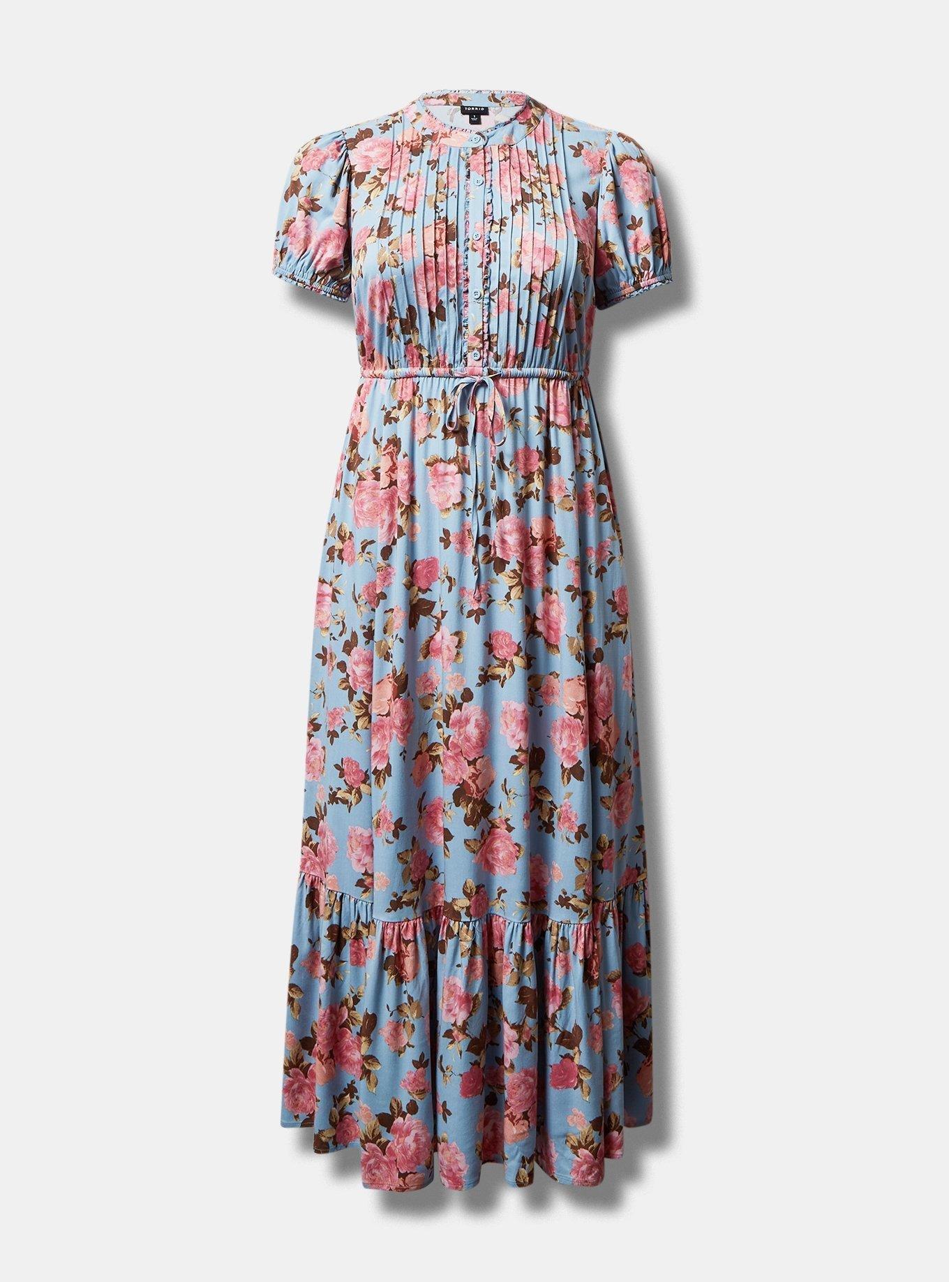 Plus Size - Maxi Stretch Challis Pintuck Tiered Dress - Torrid