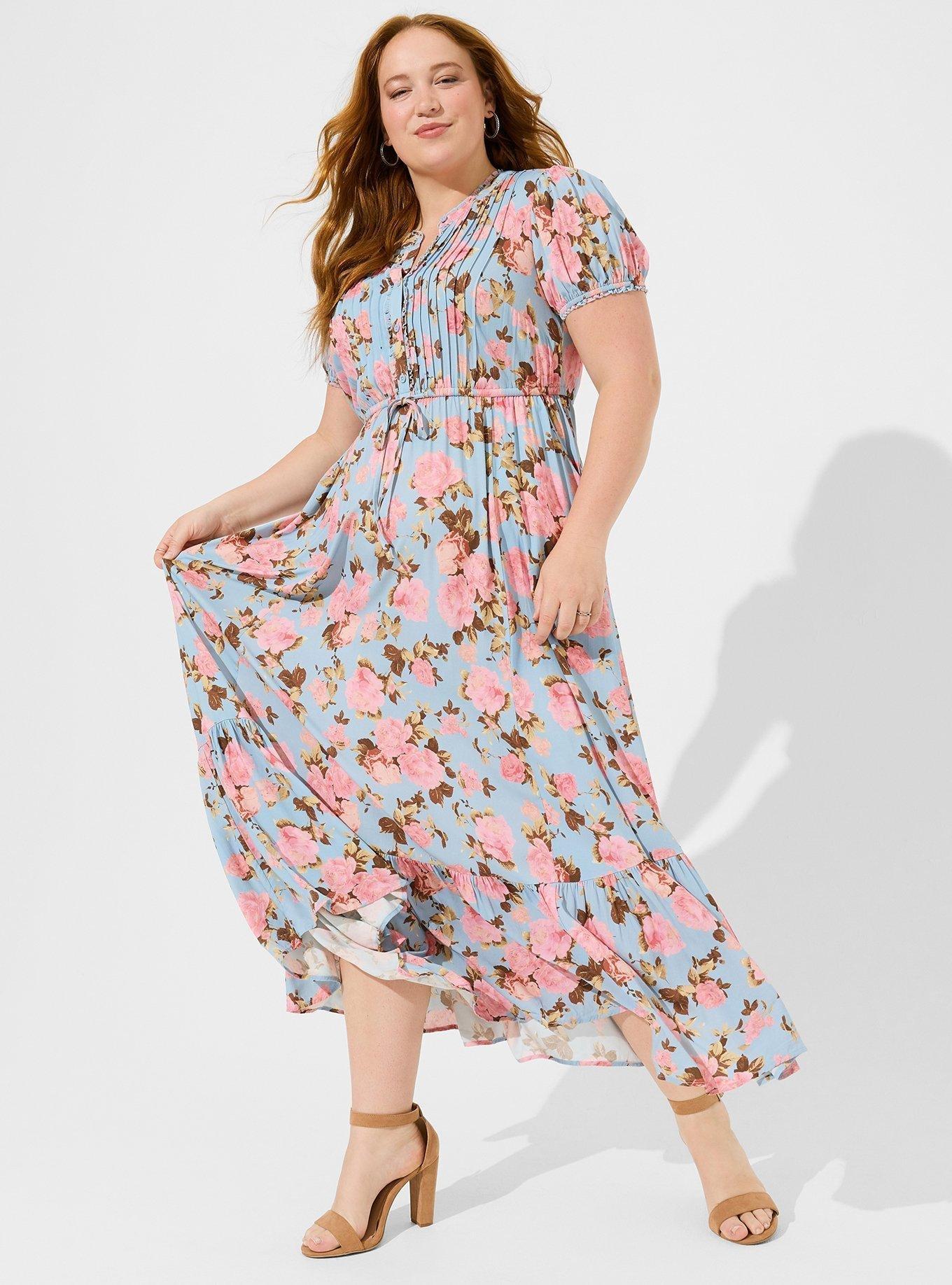 Plus Size - Maxi Stretch Challis Pintuck Tiered Dress - Torrid Plus Size - Maxi Stretch Challis Pintuck Tiered Dress - Torrid