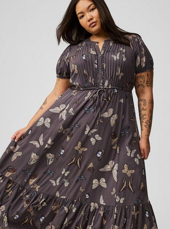 Plus Size - Maxi Stretch Challis Pintuck Tiered Dress - Torrid Plus Size - Maxi Stretch Challis Pintuck Tiered Dress - Torrid