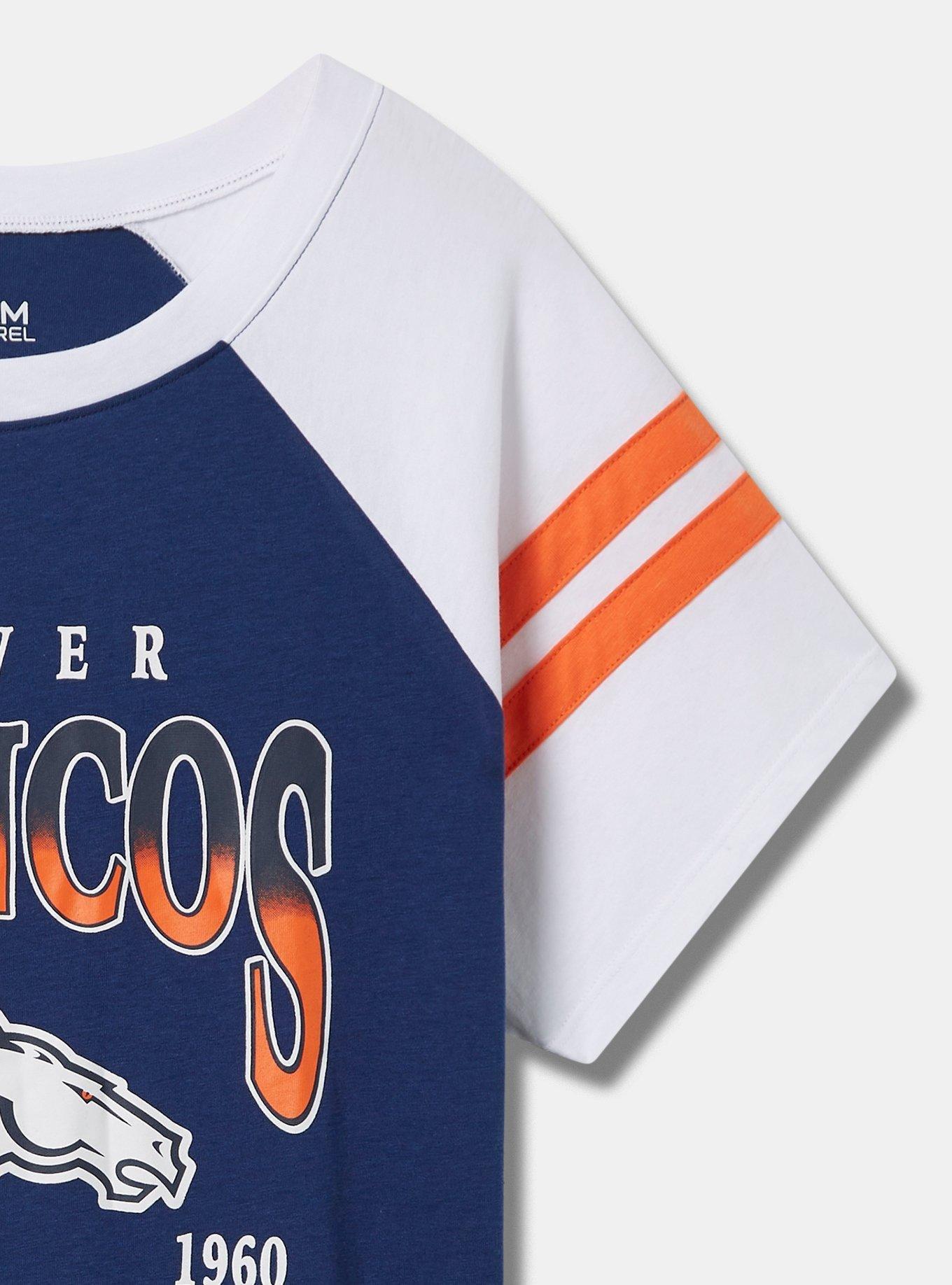 Buy the Womens Blue Orange Short Raglan Sleeve Denver Broncos