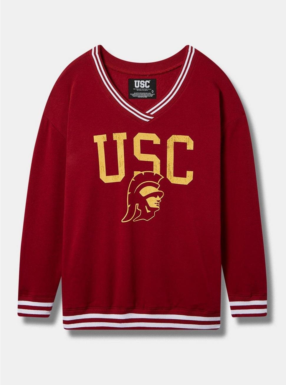 USC Cozy Fleece Banded V-Neck Sweatshirt, RHUBARB, hi-res