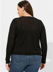 Tissue Weight Cardigan Drape Front Sweater, DEEP BLACK, alternate
