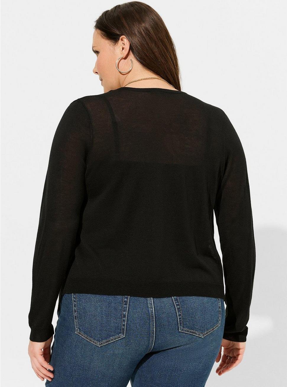 Tissue Weight Cardigan Drape Front Sweater, DEEP BLACK, alternate