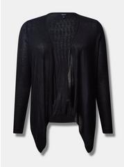 Tissue Weight Cardigan Drape Front Sweater, DEEP BLACK, hi-res