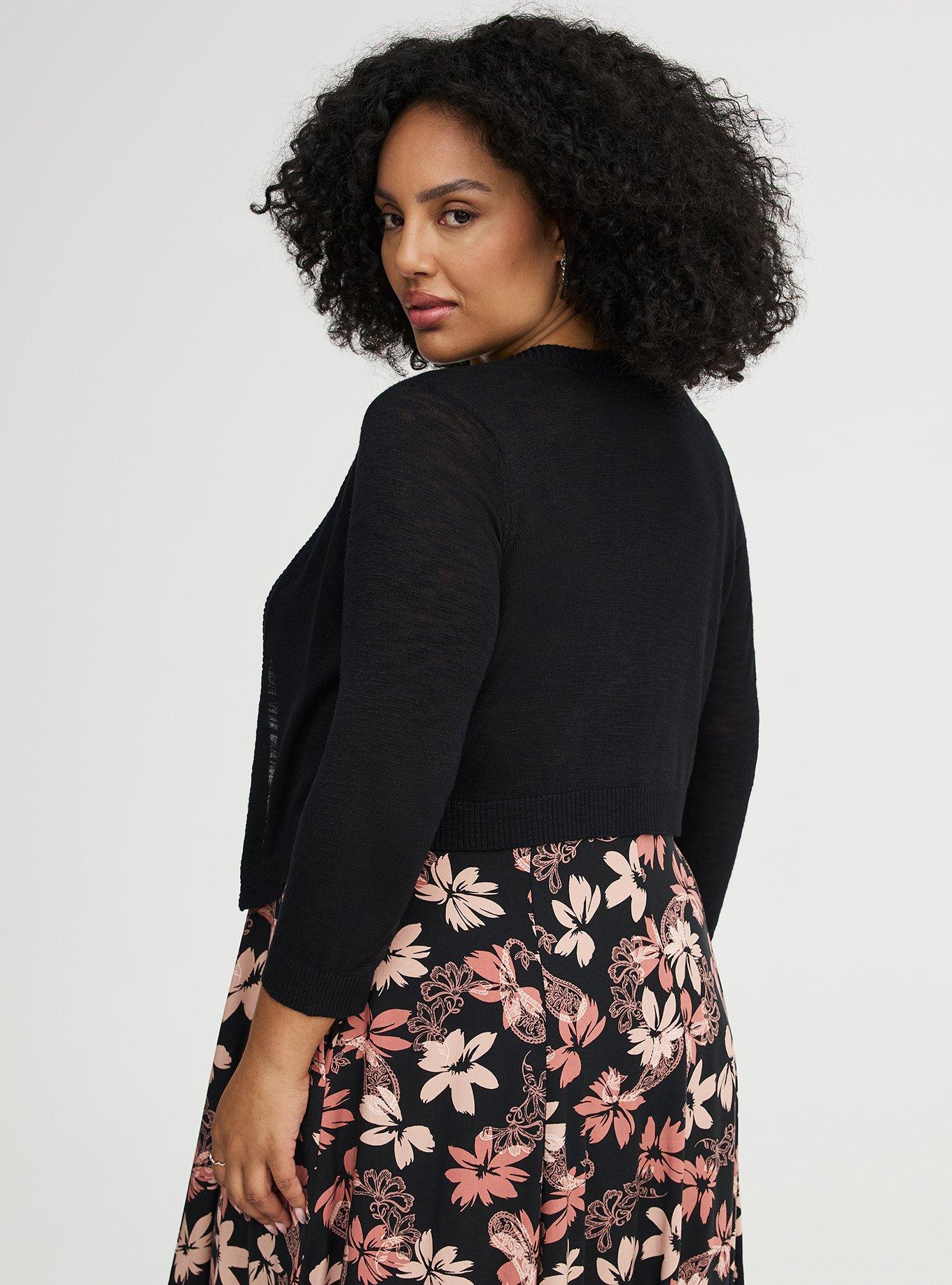 3/4 Sleeve Cropped Shrug, DEEP BLACK, alternate