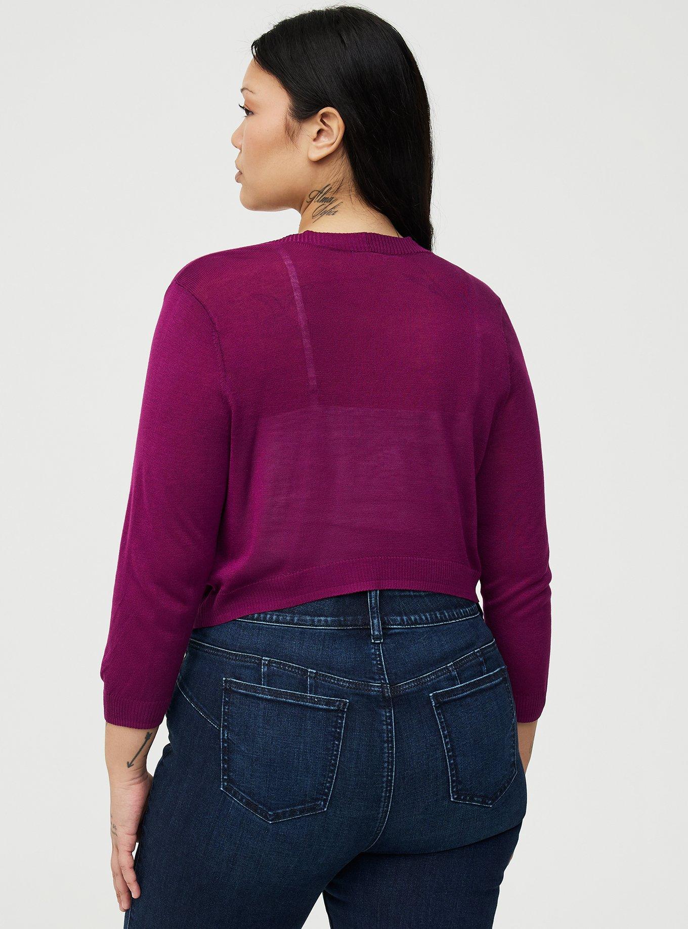 3/4 Sleeve Cropped Shrug, PLUM CASPIA, alternate