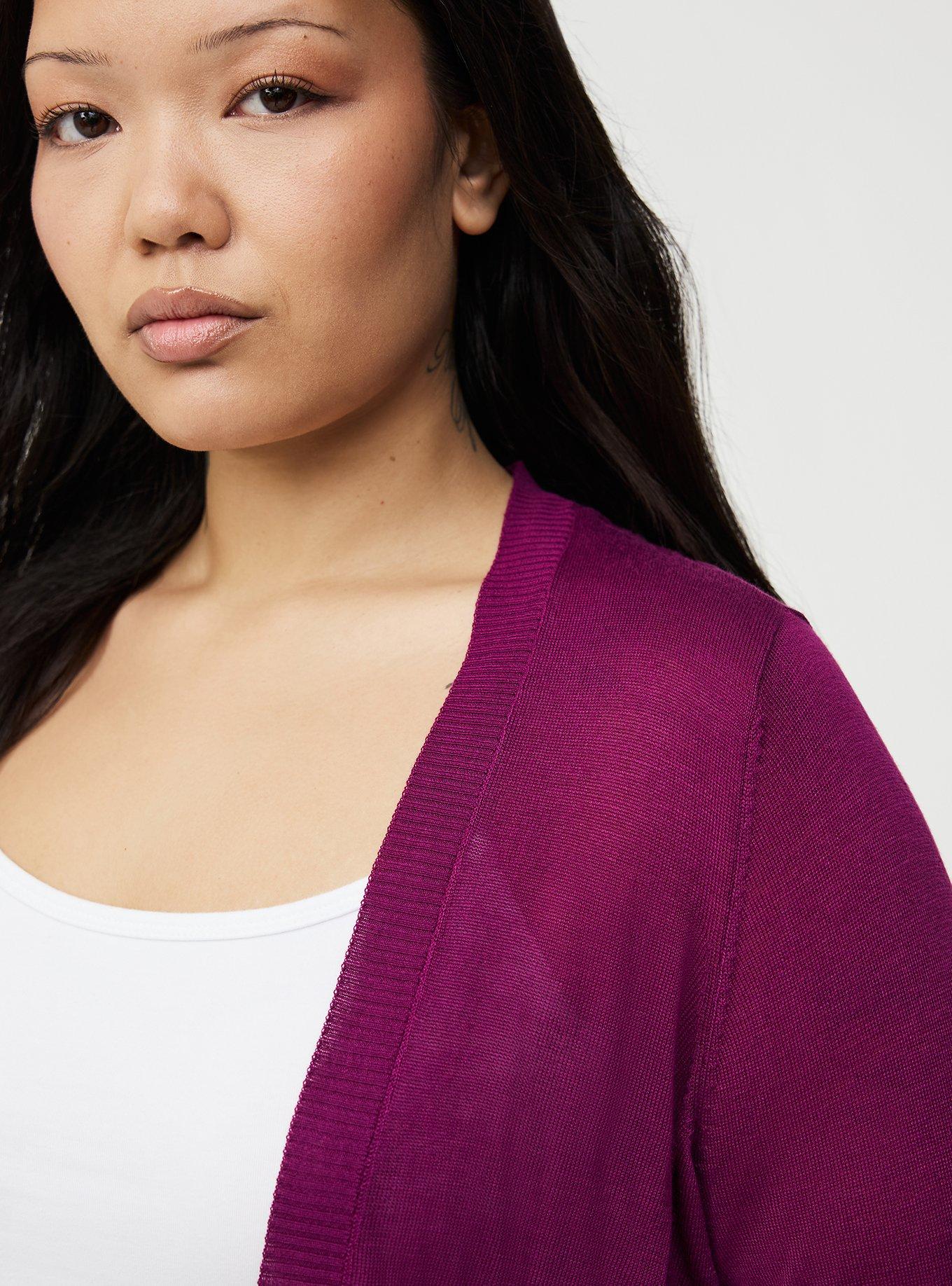 3/4 Sleeve Cropped Shrug, PLUM CASPIA, alternate