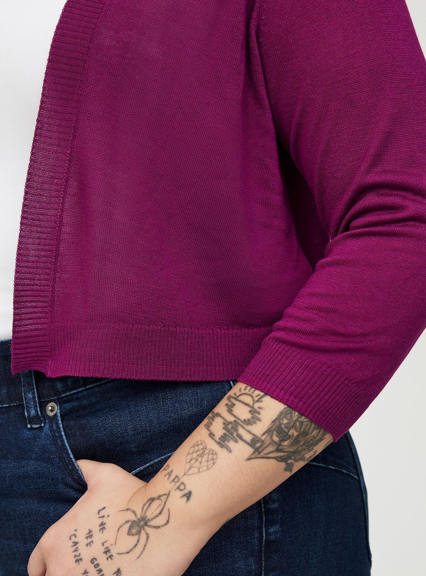 3/4 Sleeve Cropped Shrug, PLUM CASPIA, alternate