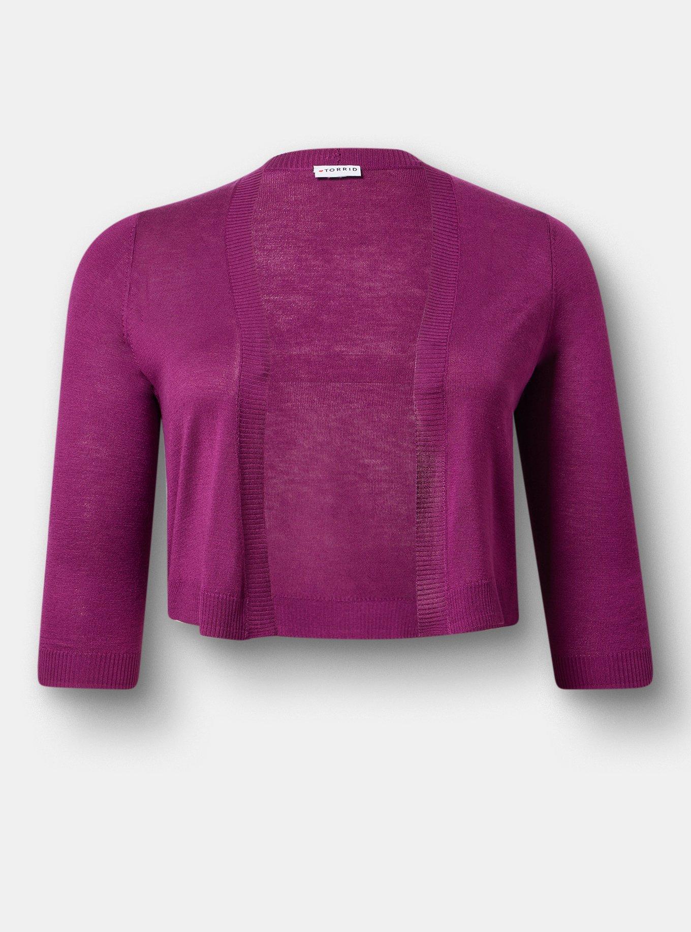 3/4 Sleeve Cropped Shrug, PLUM CASPIA, hi-res