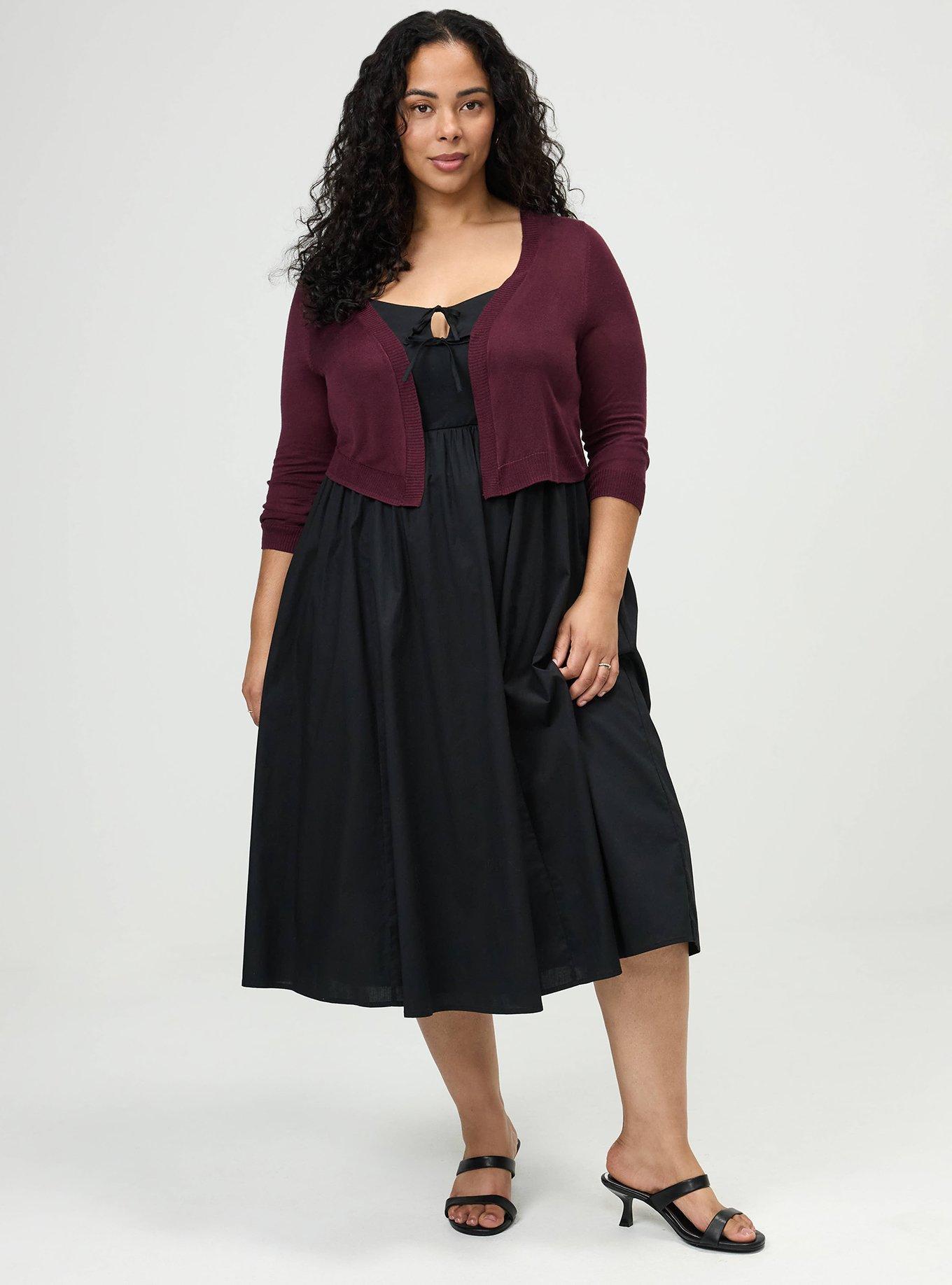Plus Size 3/4 Sleeve Cropped Shrug, WINETASTING, alternate