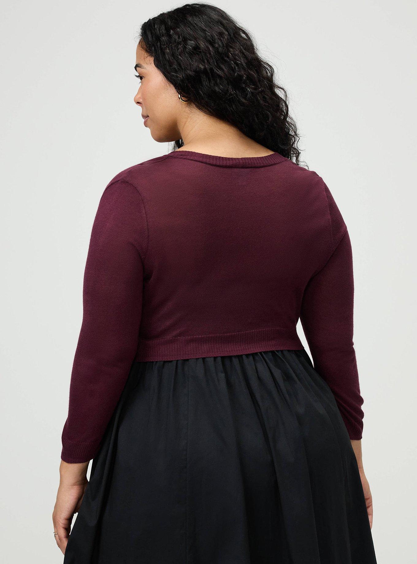 Plus Size 3/4 Sleeve Cropped Shrug, WINETASTING, alternate