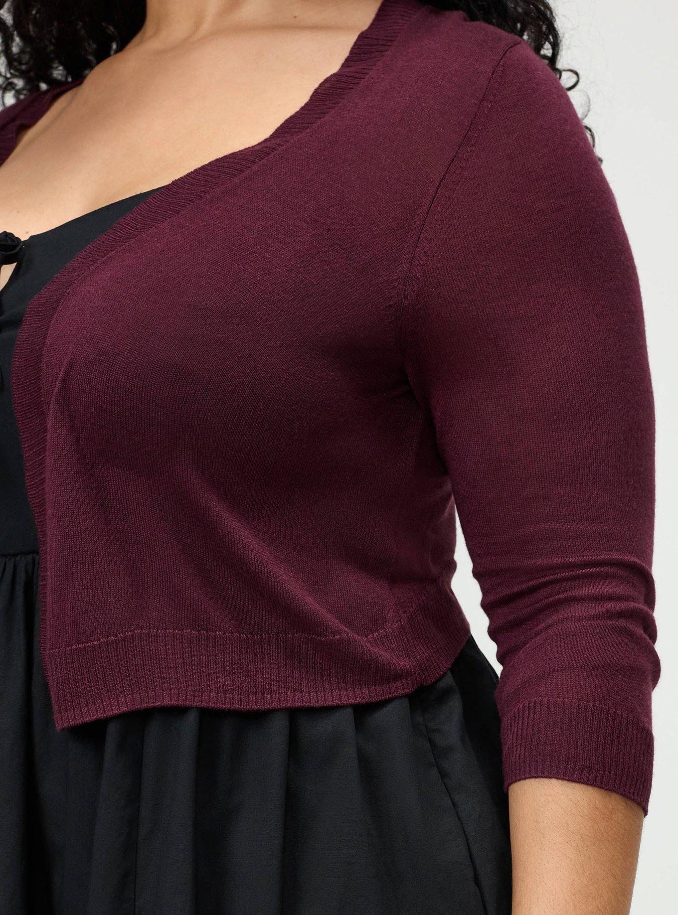 Plus Size 3/4 Sleeve Cropped Shrug, WINETASTING, alternate