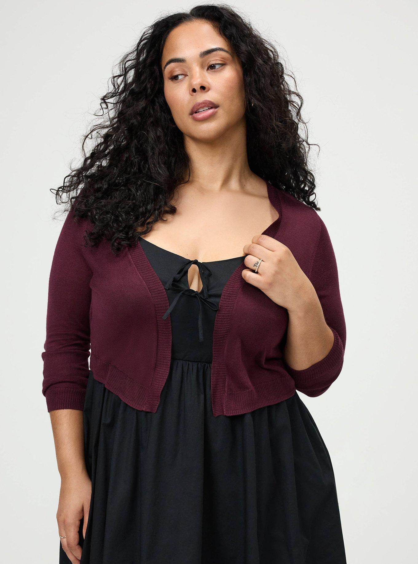 Plus Size 3/4 Sleeve Cropped Shrug, WINETASTING, hi-res