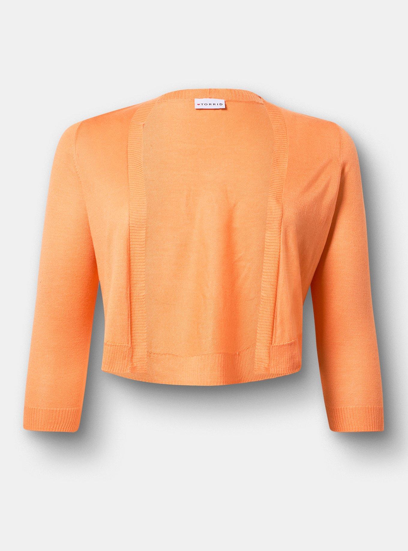 3/4 Sleeve Cropped Shrug, MELON, flat