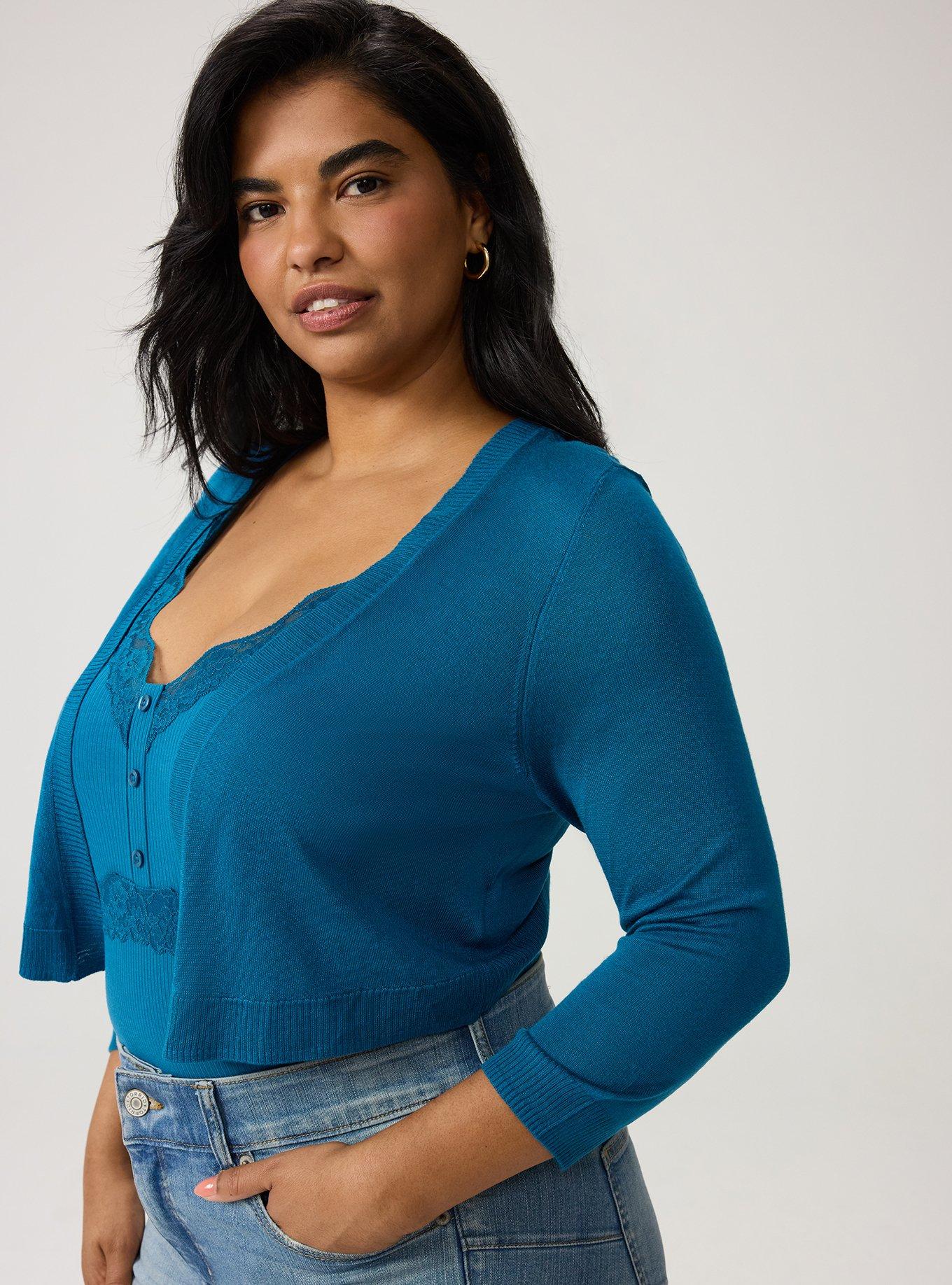 3/4 Sleeve Cropped Shrug, LYONS BLUE, alternate