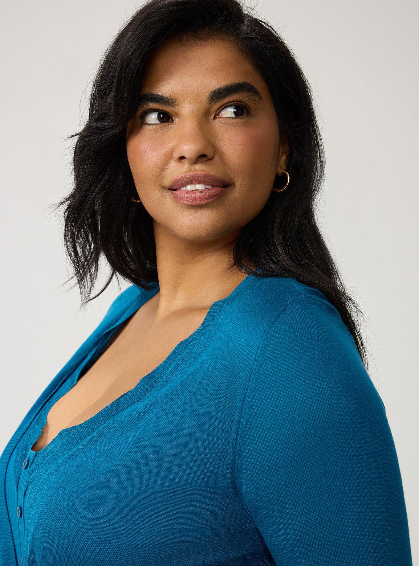 3/4 Sleeve Cropped Shrug, LYONS BLUE, alternate