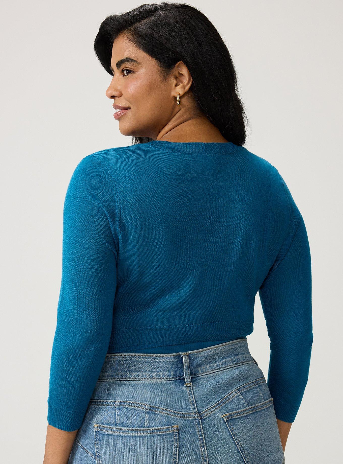 3/4 Sleeve Cropped Shrug, LYONS BLUE, alternate
