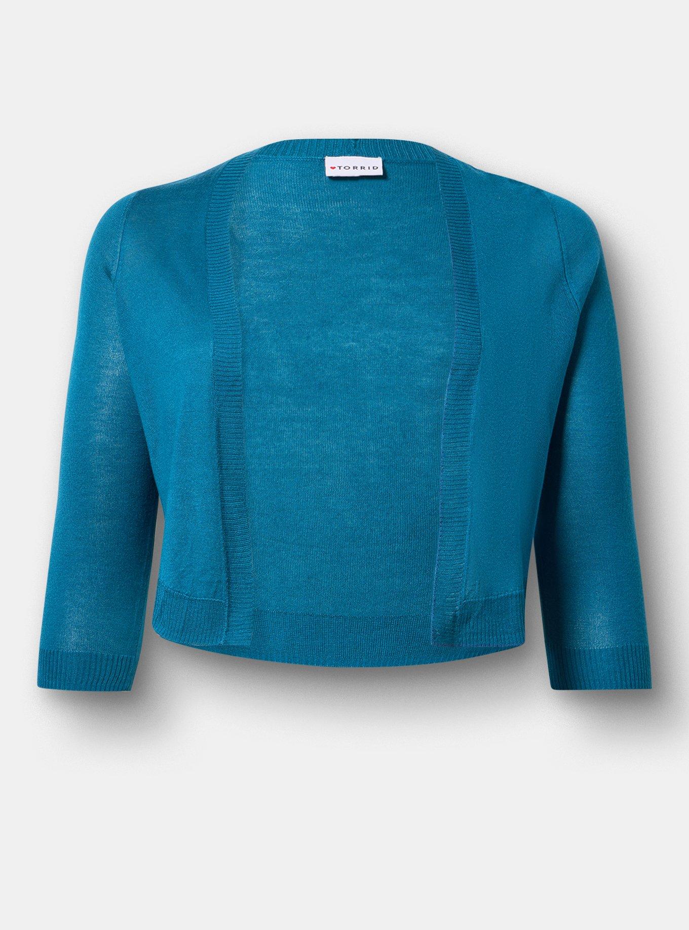 3/4 Sleeve Cropped Shrug, LYONS BLUE, flat