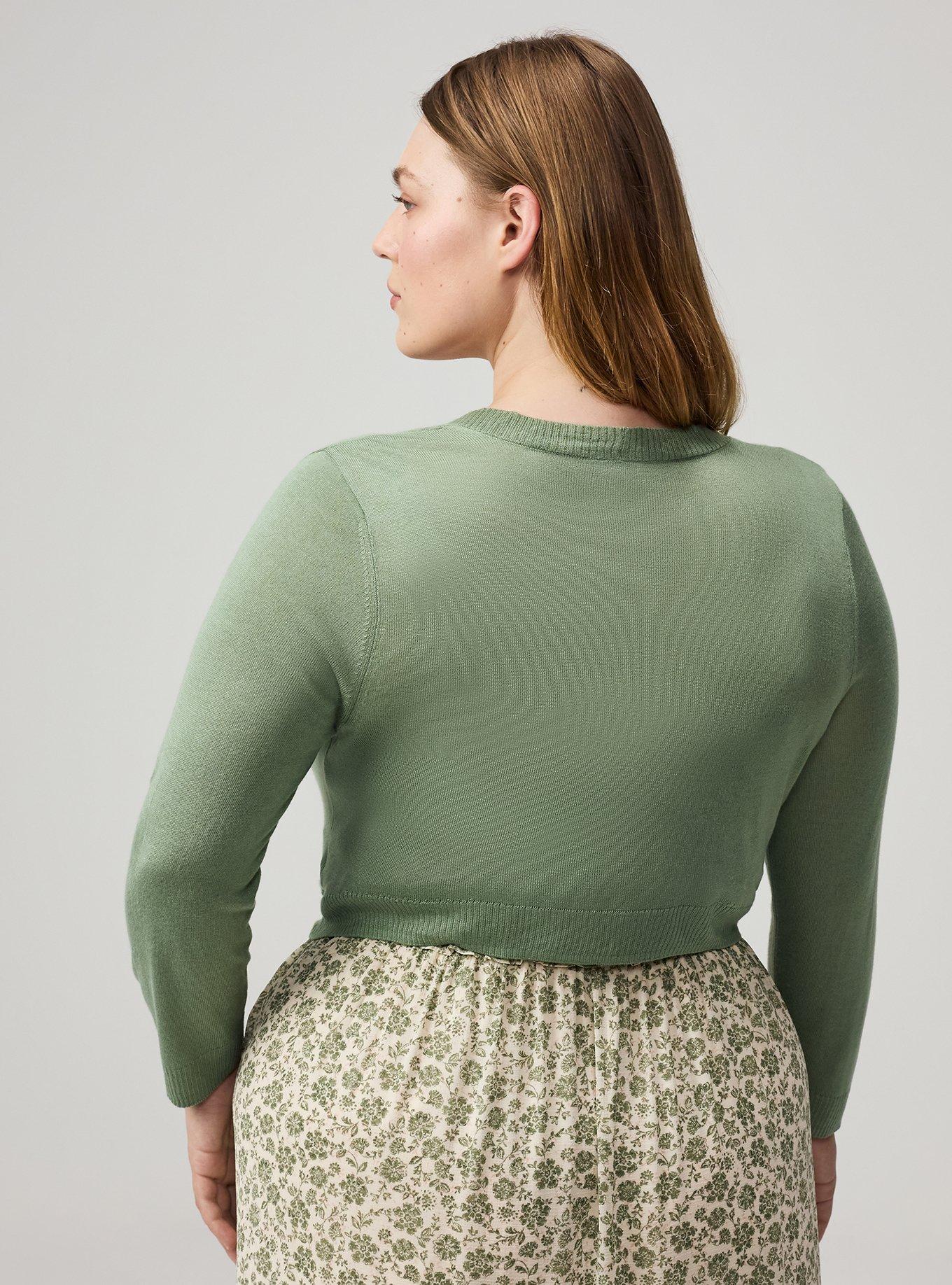 Plus Size 3/4 Sleeve Cropped Shrug, HEDGE GREEN, alternate