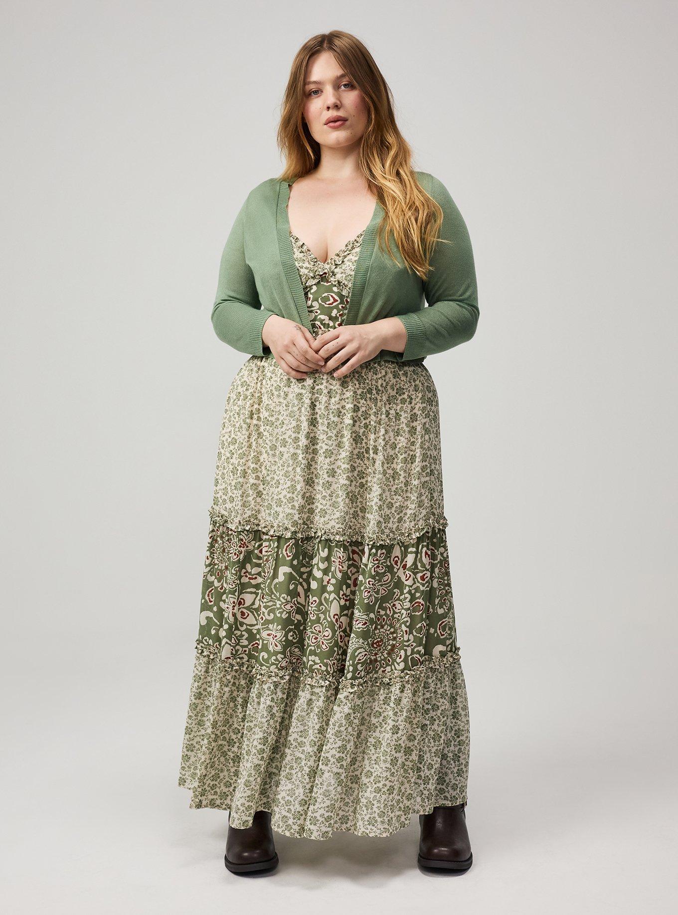 Plus Size 3/4 Sleeve Cropped Shrug, HEDGE GREEN, alternate