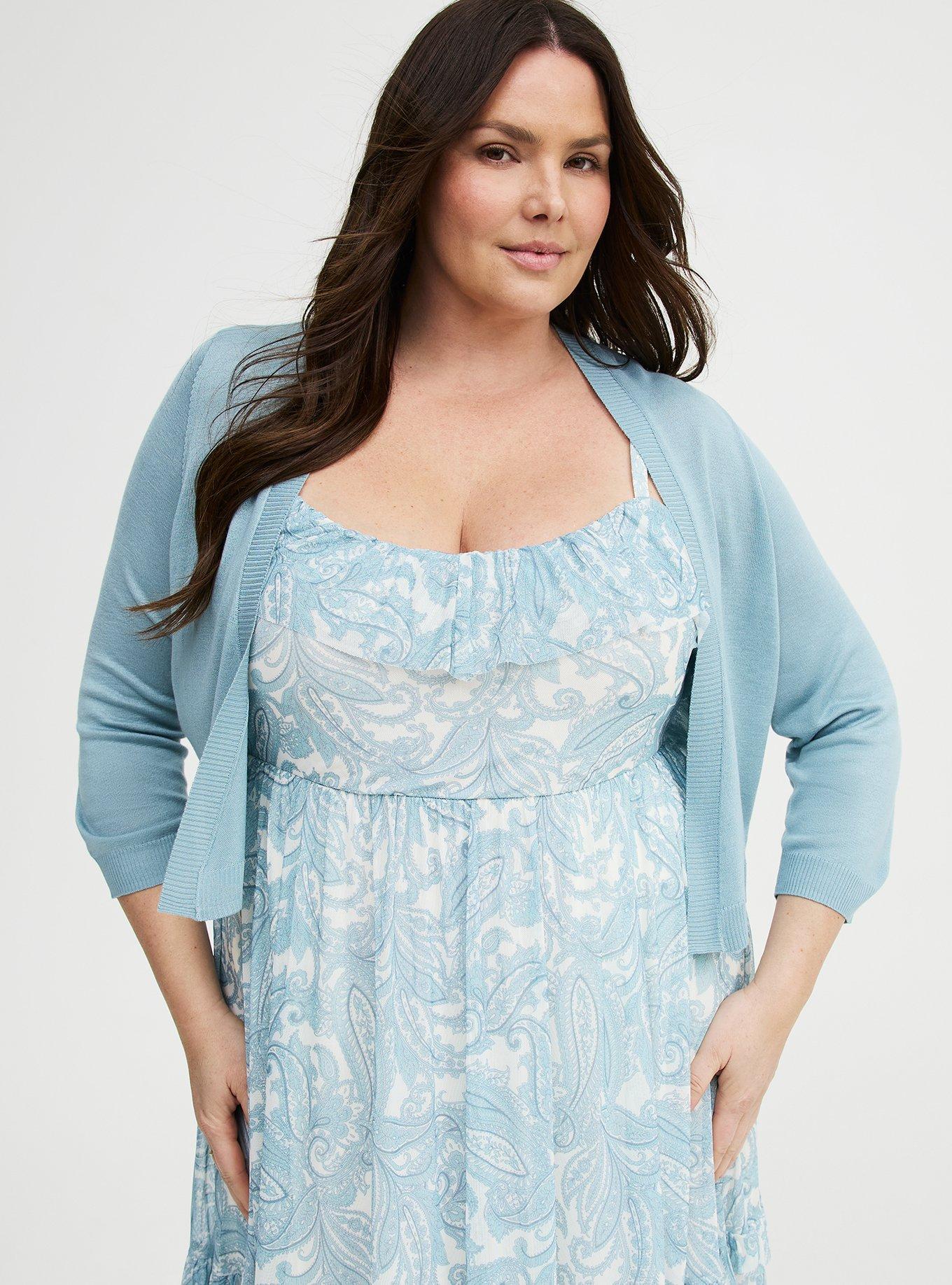 3/4 Sleeve Cropped Shrug, STONE BLUE, alternate