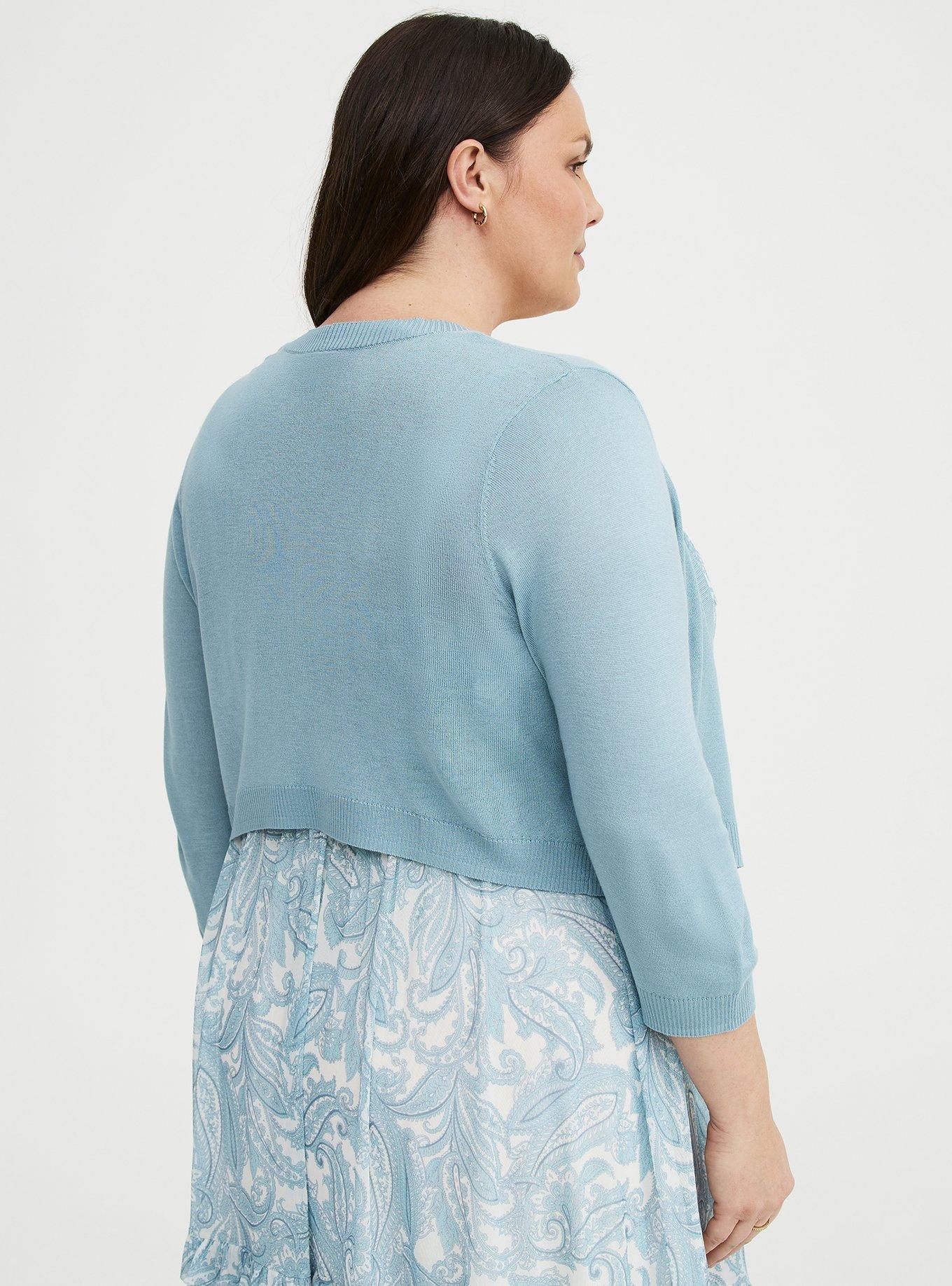 3/4 Sleeve Cropped Shrug, STONE BLUE, alternate
