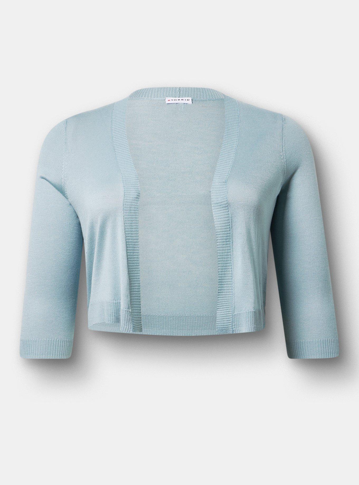 3/4 Sleeve Cropped Shrug, STONE BLUE, hi-res
