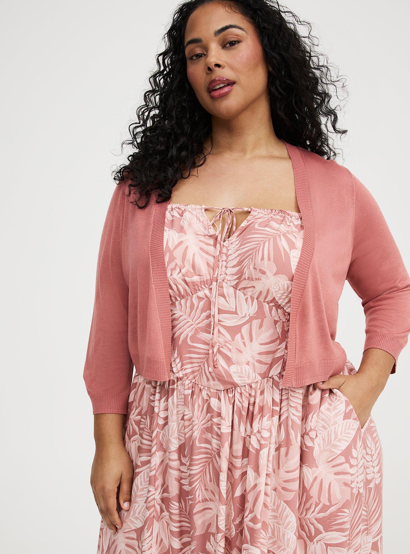 3/4 Sleeve Cropped Shrug, LIGHT MAHOGANY, alternate