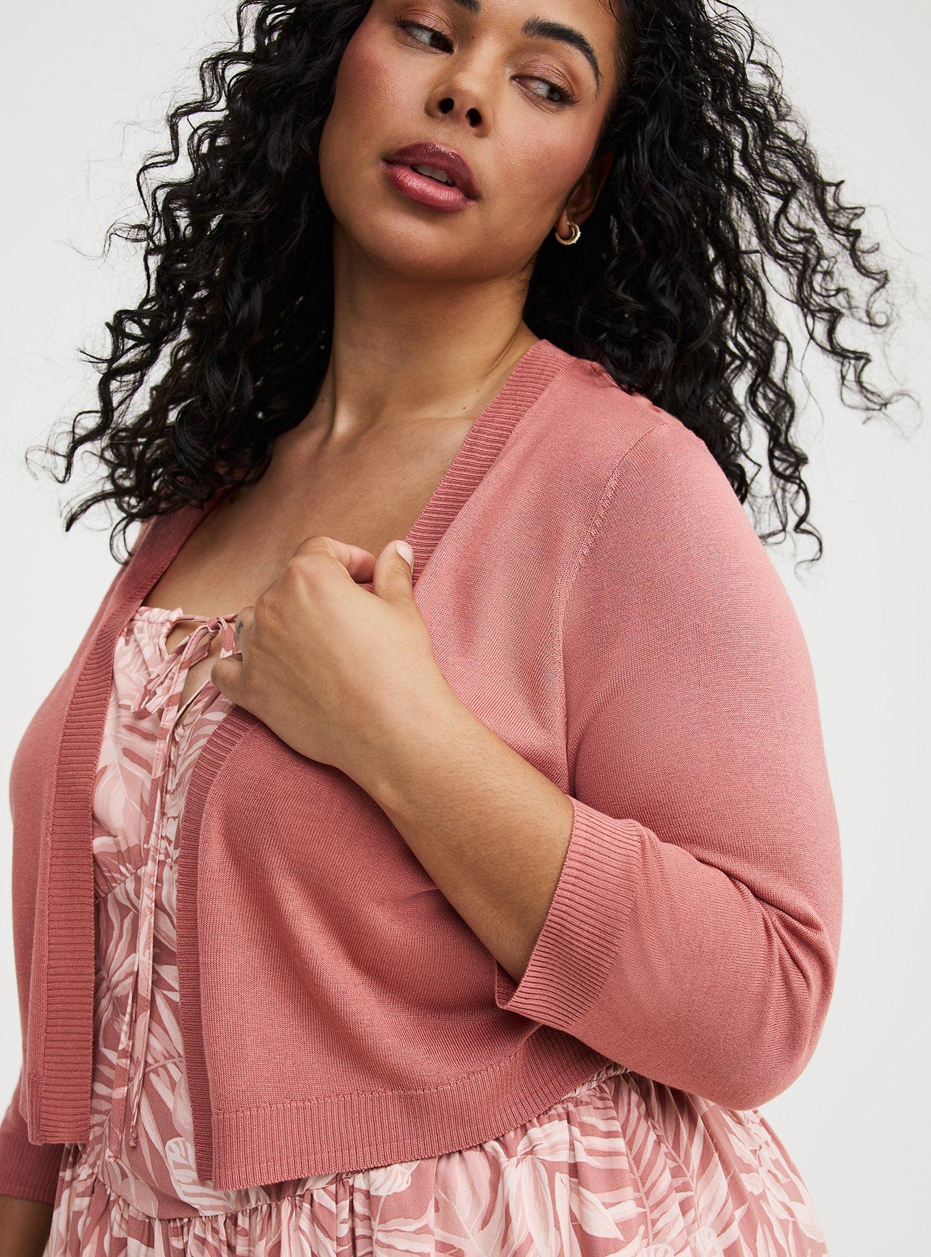 3/4 Sleeve Cropped Shrug, LIGHT MAHOGANY, alternate