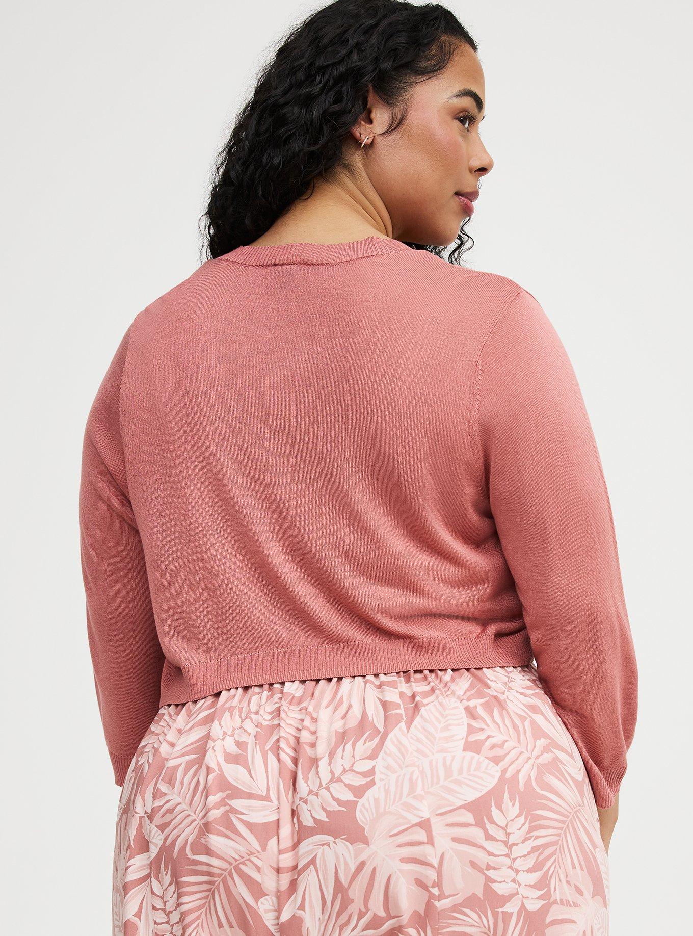 3/4 Sleeve Cropped Shrug, LIGHT MAHOGANY, alternate