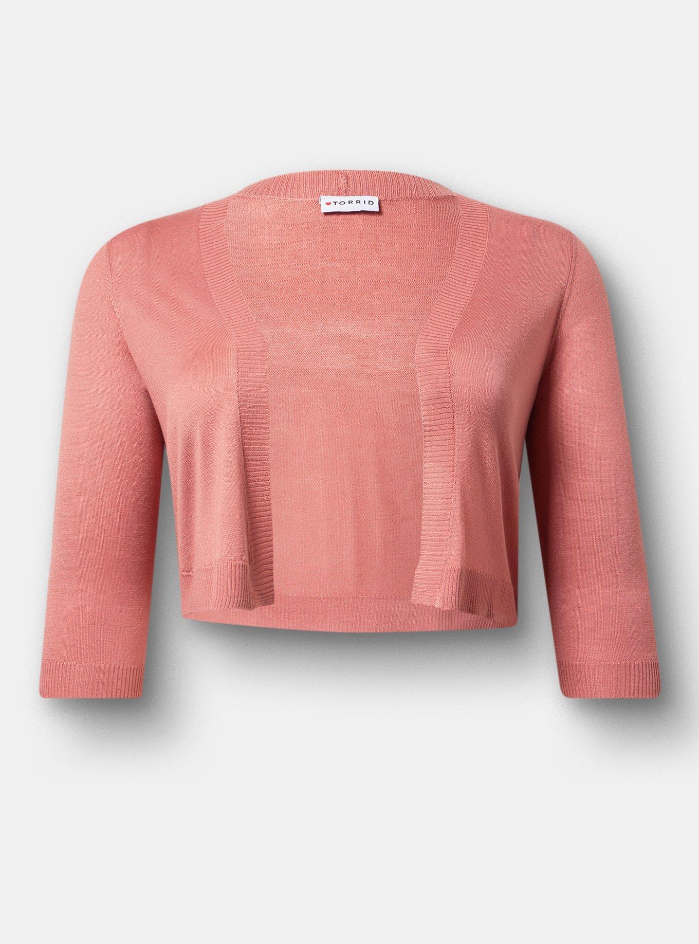 3/4 Sleeve Cropped Shrug, LIGHT MAHOGANY, hi-res