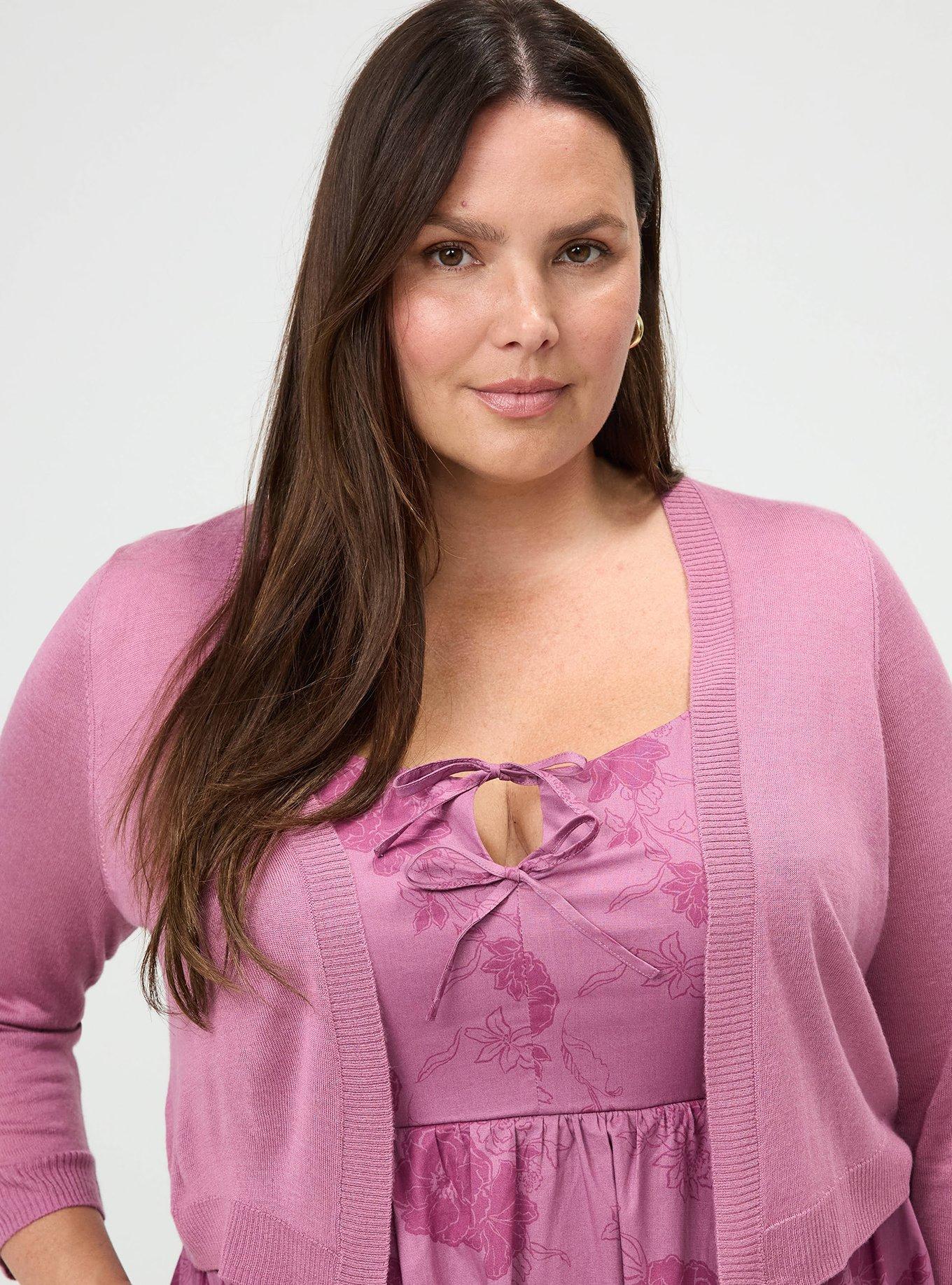 Plus Size 3/4 Sleeve Cropped Shrug, MELLOW MAUVE, alternate