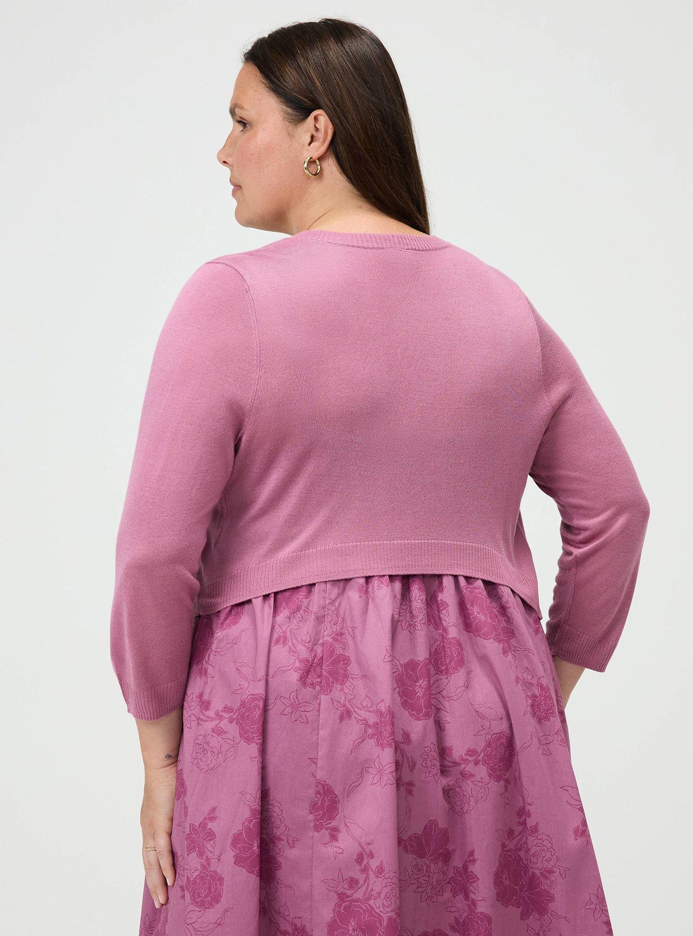 Plus Size 3/4 Sleeve Cropped Shrug, MELLOW MAUVE, alternate