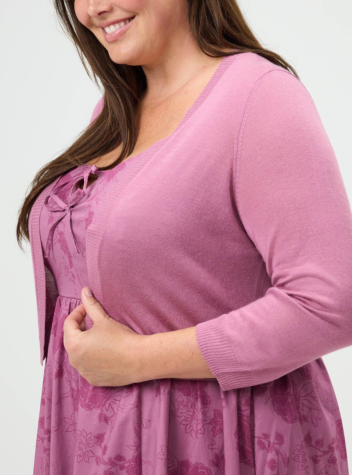 Plus Size 3/4 Sleeve Cropped Shrug, MELLOW MAUVE, alternate