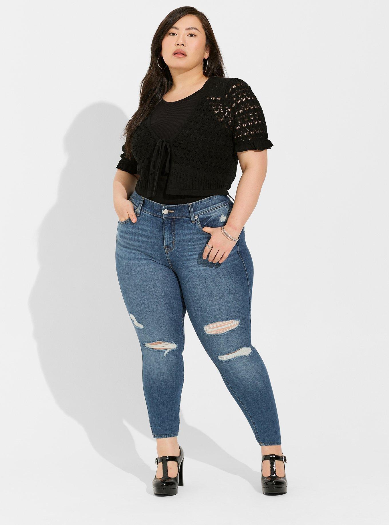 Pointelle Short Sleeve Tie Front Shrug