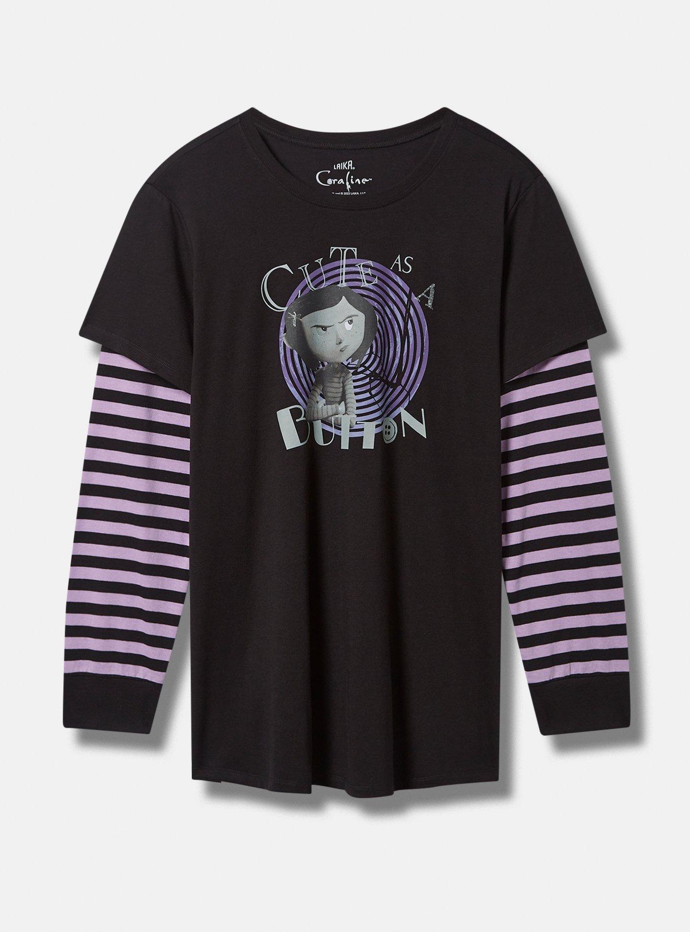 Coraline Classic Fit Cotton 2Fer Tee, DEEP BLACK, hi-res