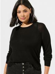Tissue Weight Pullover Raglan Crop Sweater, DEEP BLACK, hi-res