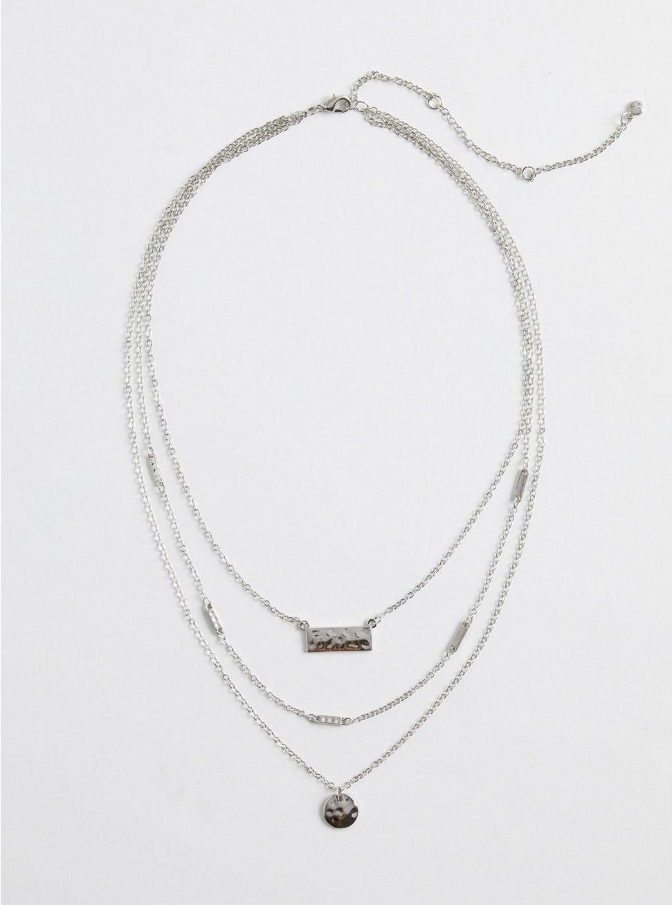 Plus Size Hammered Layered Bar Necklace, , hi-res