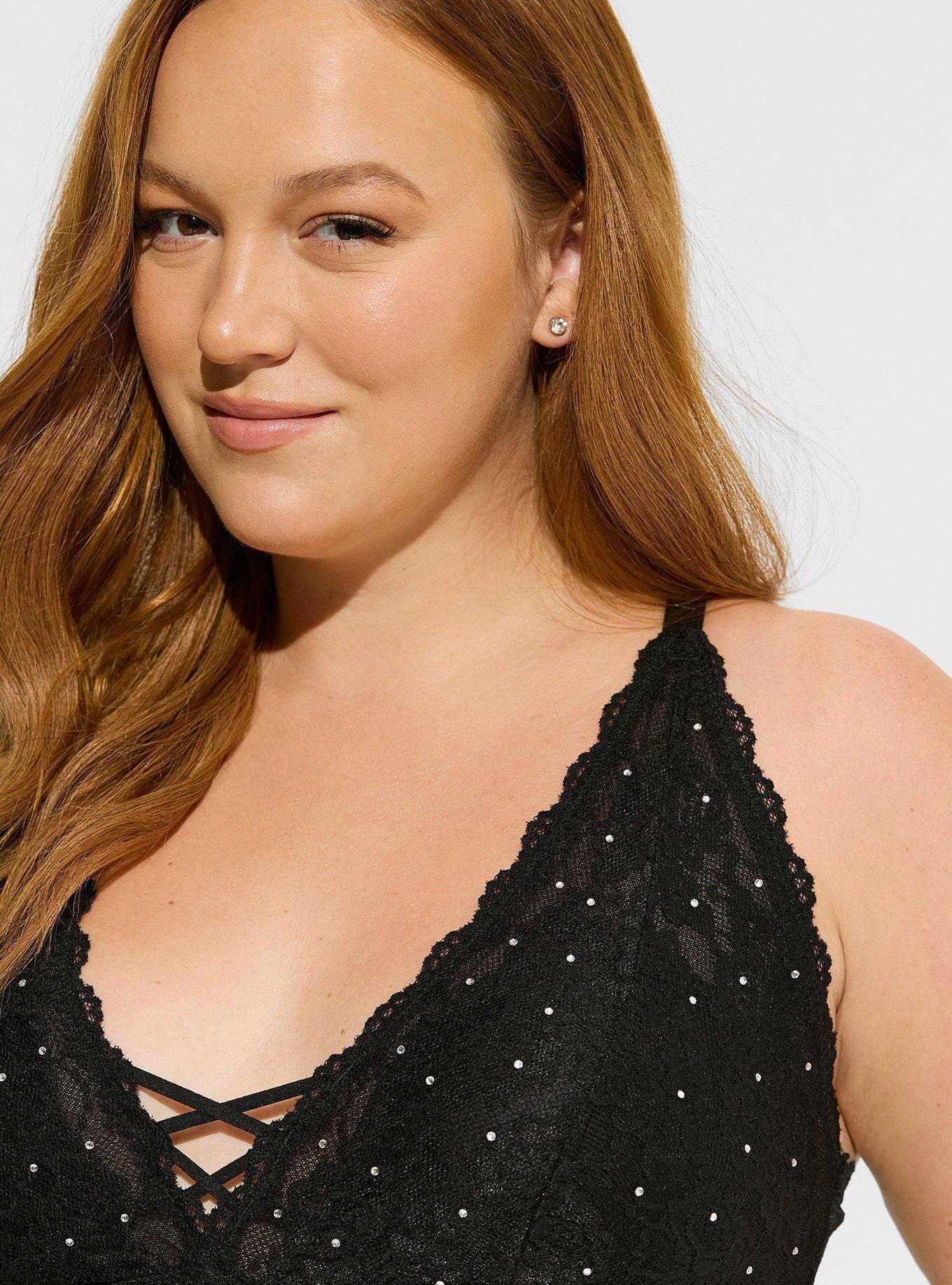 Plus Size - Lightly Lined Diamante XO Front Bralette - Torrid