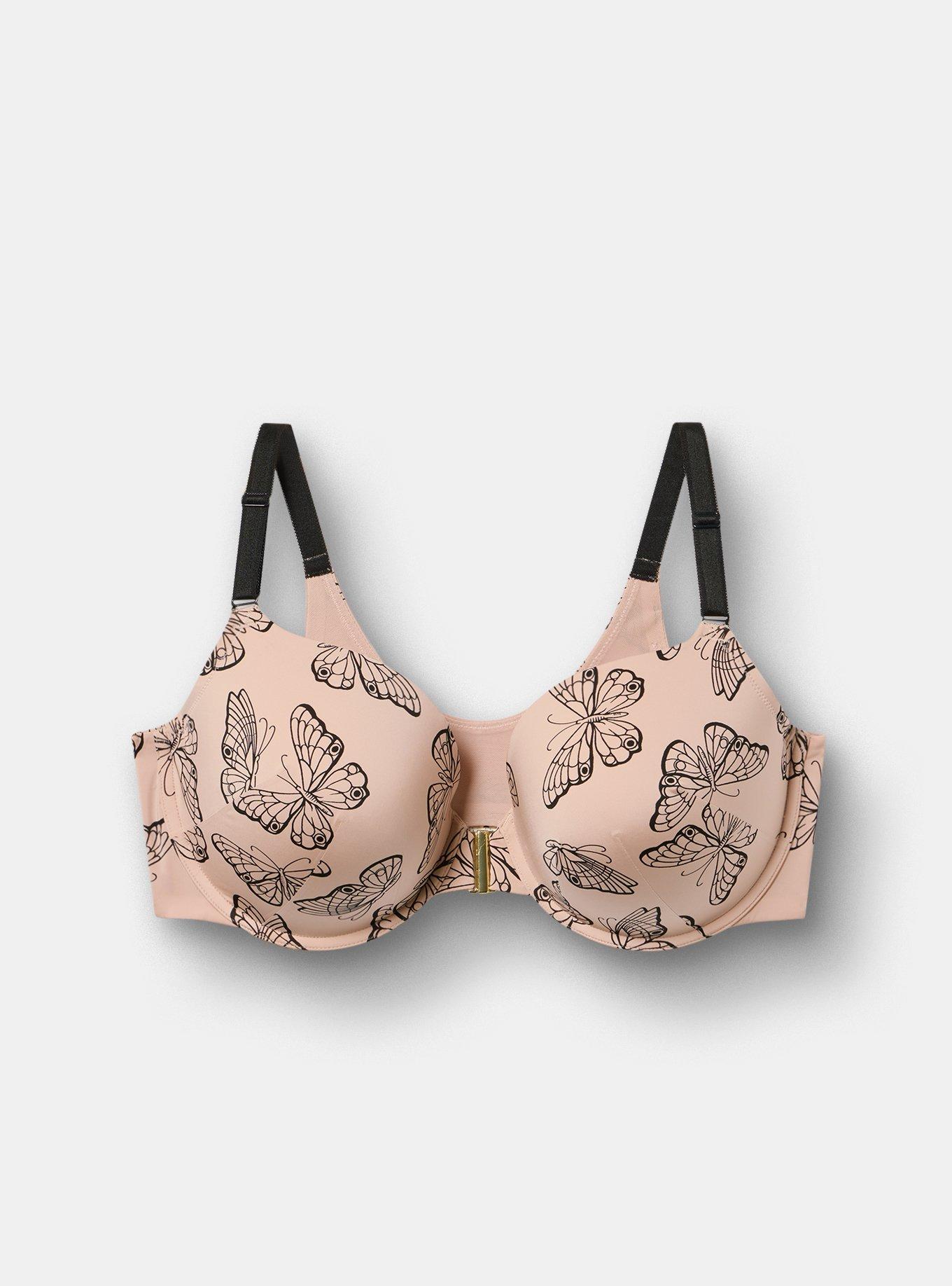 Plus Size Perfect Coverage Push-Up Smooth Front-Close Bra, DELICATE BUTTERFLIES  ROSE, flat