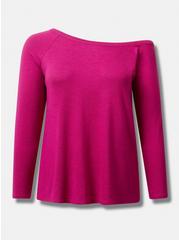 Light Weight Hacci Off The Shoulder Lounge Tee, DOUBLE DYE FUCHSIA RED, hi-res