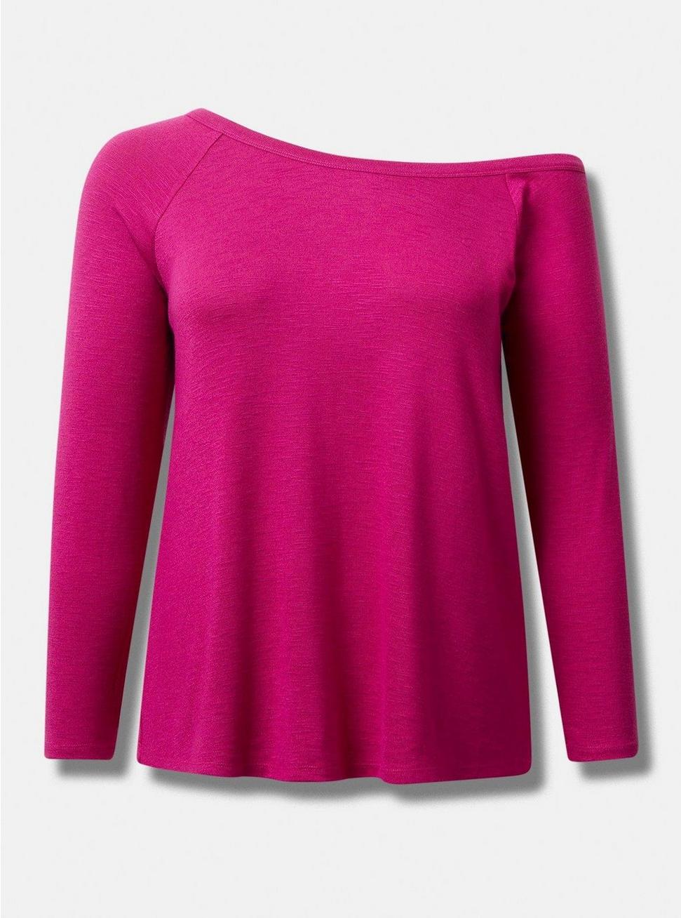 Light Weight Hacci Off The Shoulder Lounge Tee, DOUBLE DYE FUCHSIA RED, hi-res