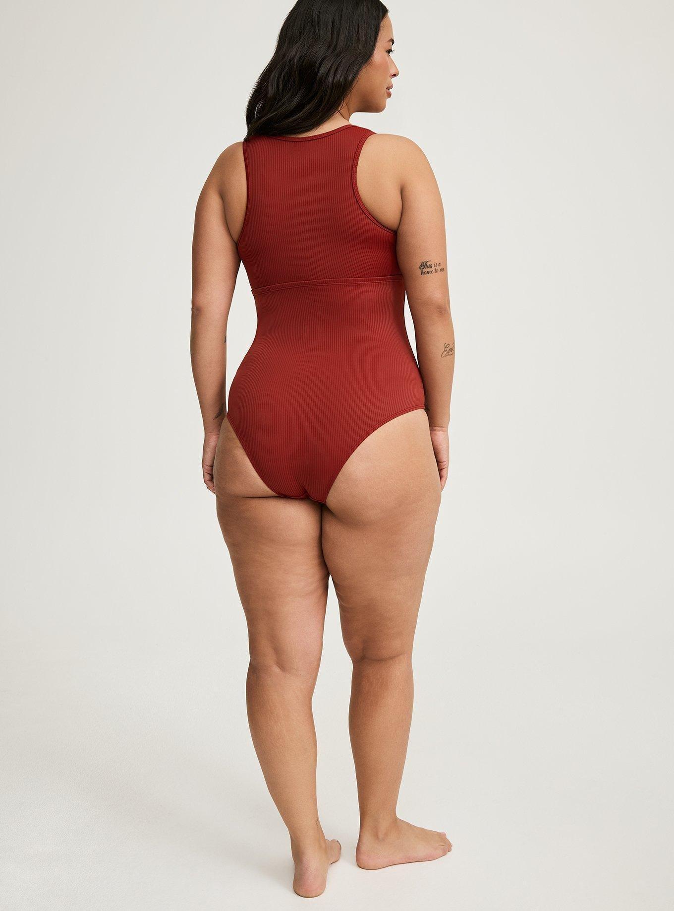 Wireless Henley High Neck One Piece Swimsuit