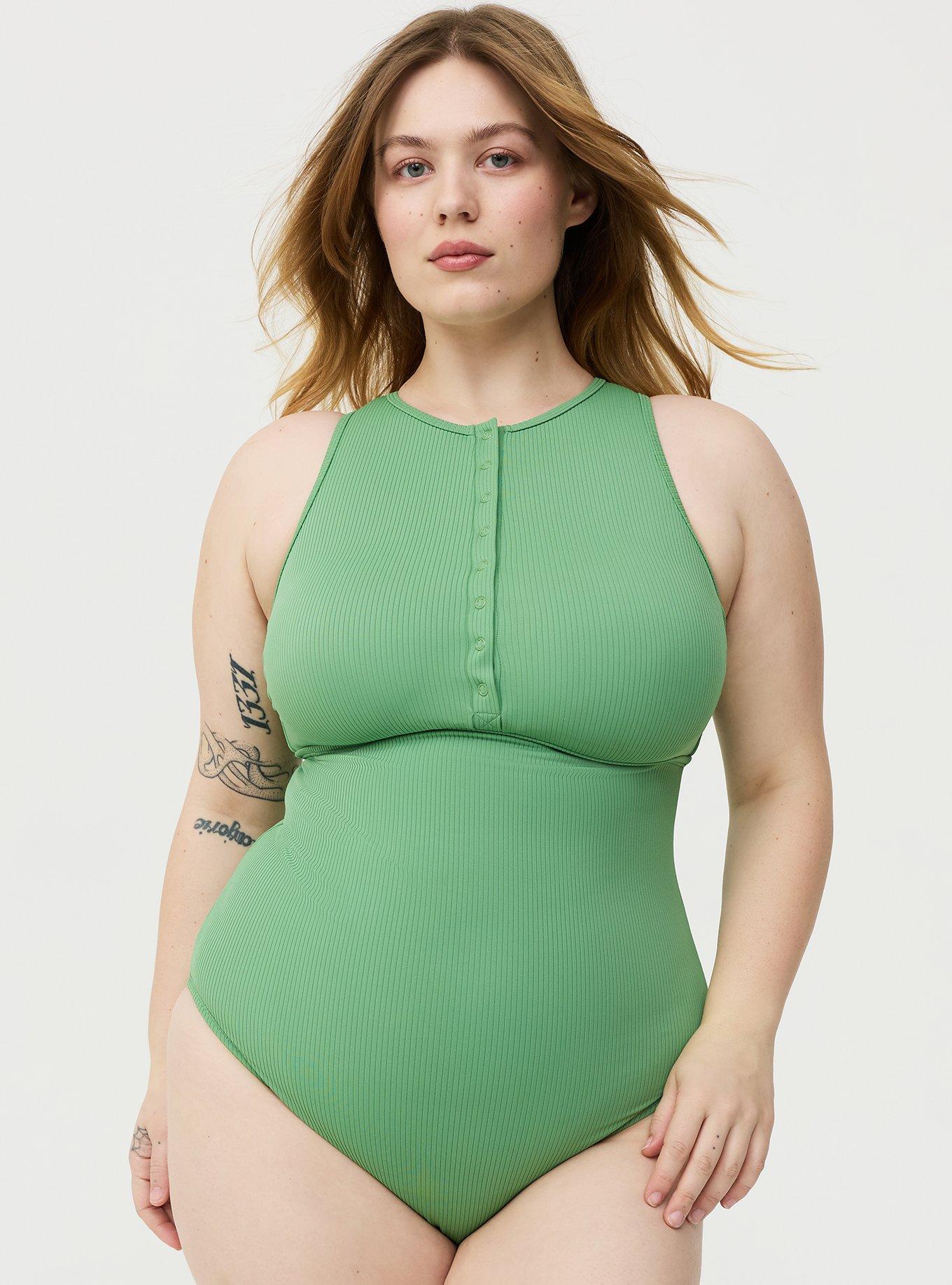 Wireless High Neck Henley One Piece Swimsuit, BASIL SWIM, alternate