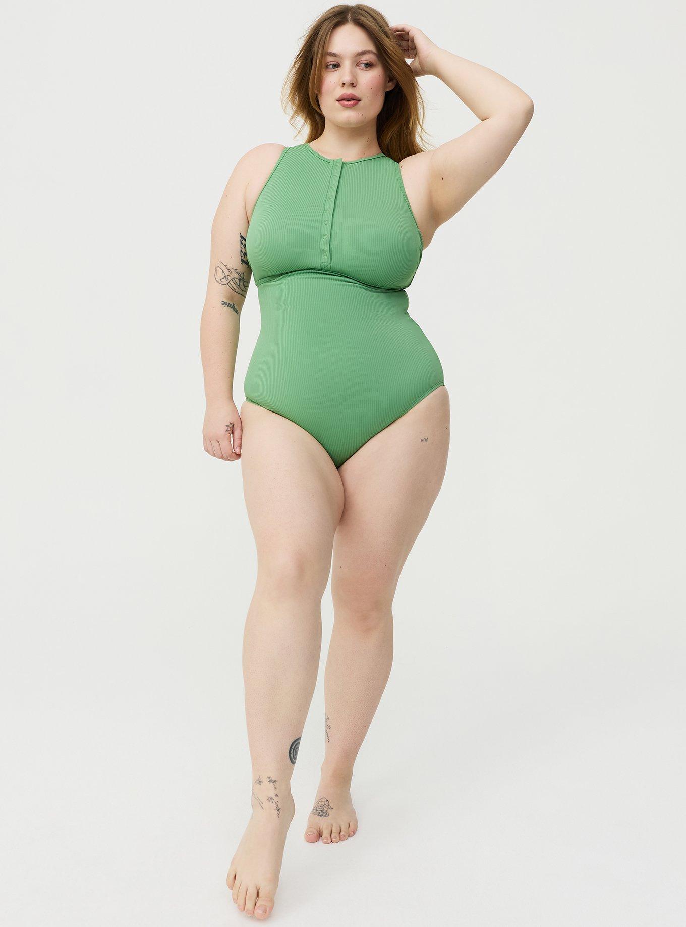 Wireless High Neck Henley One Piece Swimsuit, BASIL SWIM, hi-res