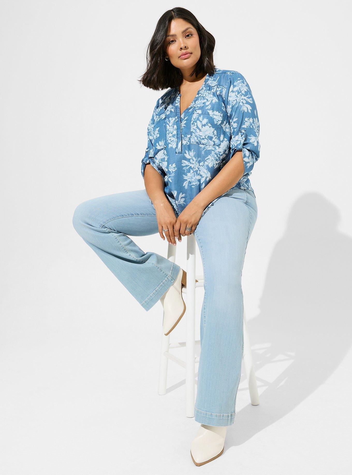 Harper Chambray Pullover 3/4 Sleeve Top, WATERFALL FLORAL, alternate