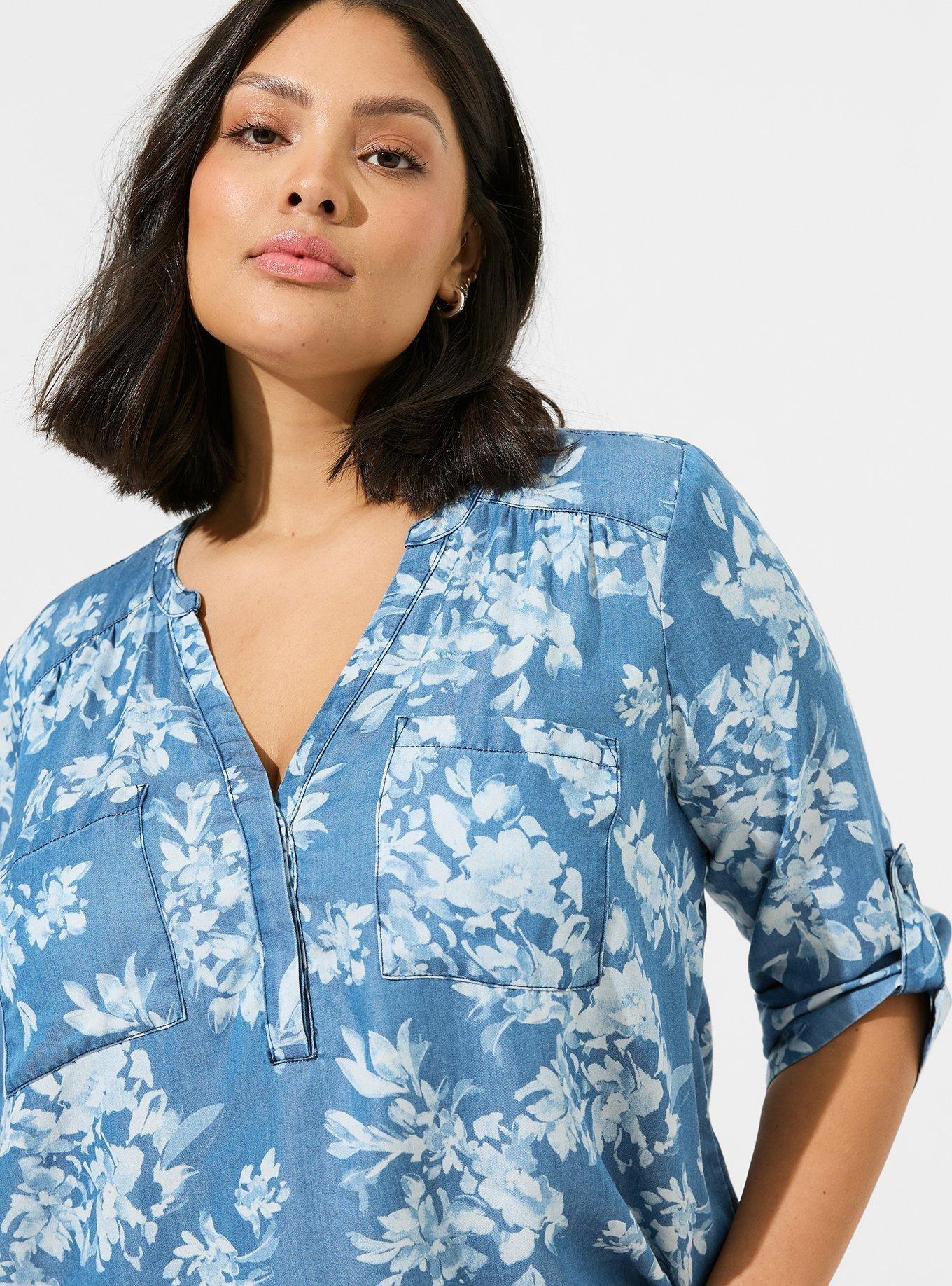 Harper Chambray Pullover 3/4 Sleeve Top, WATERFALL FLORAL, alternate