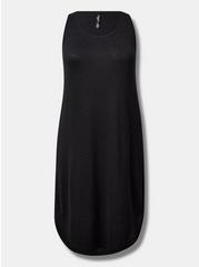 Plus Size Light Weight Hacci Shirttail Lounge Gown, DOUBLE DYE DEEP BLACK, hi-res