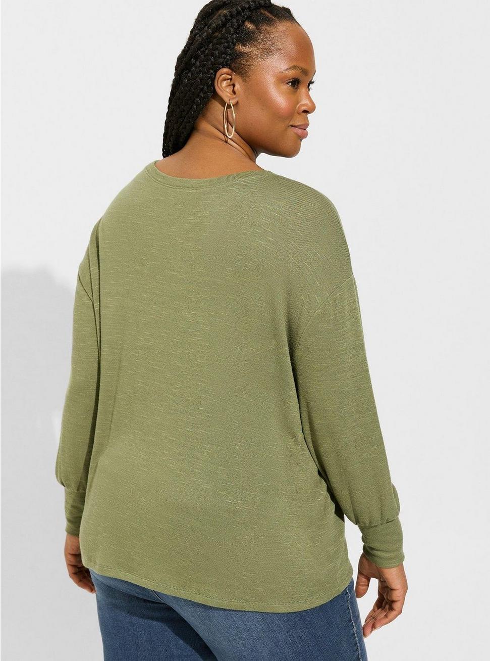 Plus Size Unbrushed Hacci Drop Shoulder Pocket Sweatshirt, OLIVINE, alternate