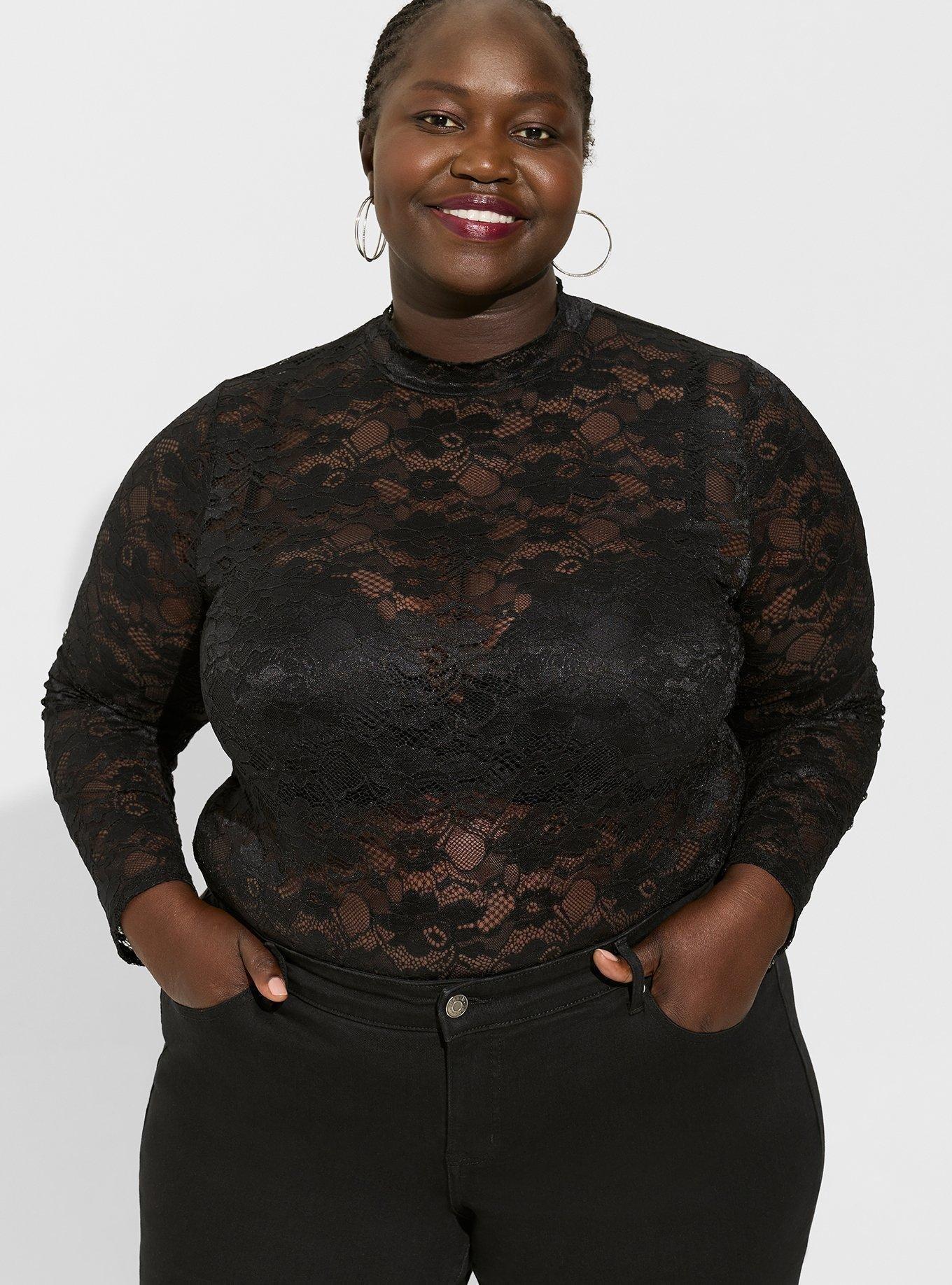 Plus Size - Stretch Lace And Mesh Crew Neck Long Sleeve Top - Torrid